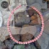 2ème Réalisation d'un Collier en Rhodochrosite Rose d'Argentine 3A Boules de 8 mm de 44 cm + 4 cm sur des pierres de lave