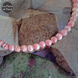 2ème Réalisation d'un Collier en Rhodochrosite Rose d'Argentine 3A Boules de 8 mm de 44 cm + 4 cm en gros plan