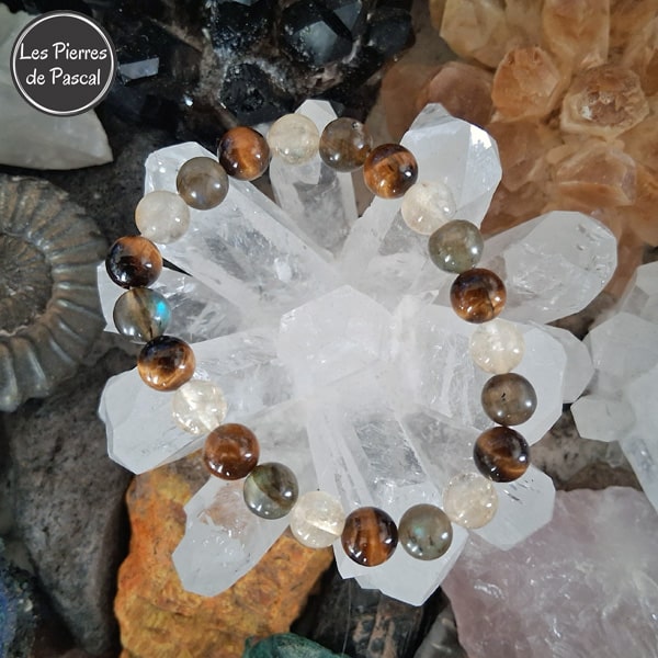 Bracelets avec Citrine, Labradorite et Œil de Tigre 8 mm Tailles 17 cm