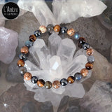 Commande Nadia P. - Bracelets avec Hématite, Jaspe Paysage, Labradorite et Œil de Tigre Boules de 8 mm en 22 cm