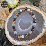Bracelet Triple Protection Labradorite, Œil de Tigre et Obsidienne Noire de 6 mm