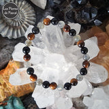 Bracelet Triple Protection Labradorite, Œil de Tigre et Obsidienne Noire de 6 mm