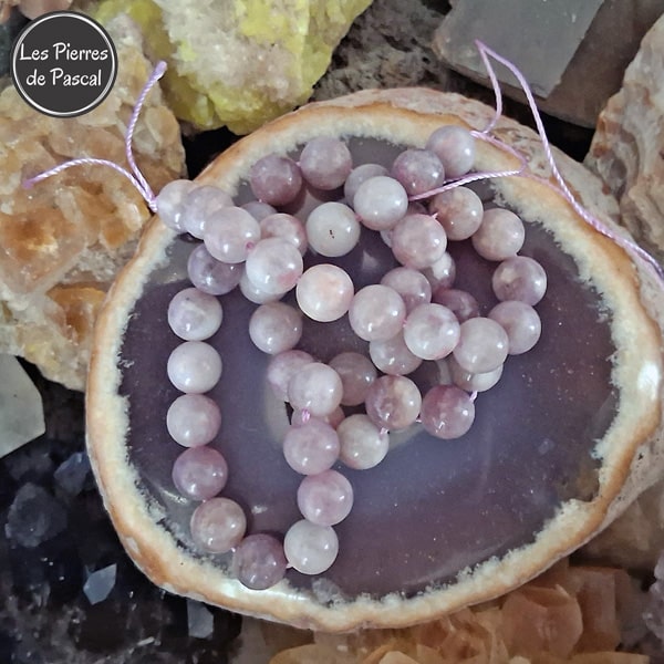 21 Perles Tourmaline Rose sur Quartz de 8 mm