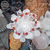 Bracelet Jaspe Rouge, Cristal de Roche et Rhodonite de 6 mm Taille 16 mm sur une druse de cristal