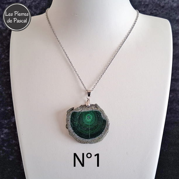 Commande Dany V. - Pendentifs Malachite Ronde 2A et Bois Pétrifié Rectangulaire A