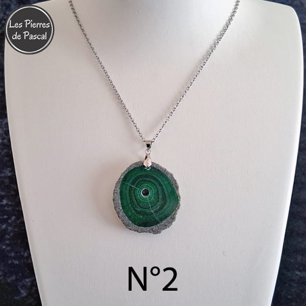 Commande Dany V. - Pendentifs Malachite Ronde 2A et Bois Pétrifié Rectangulaire A