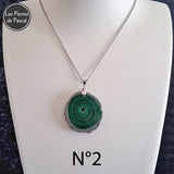 Commande Dany V. - Pendentifs Malachite Ronde 2A et Bois Pétrifié Rectangulaire A