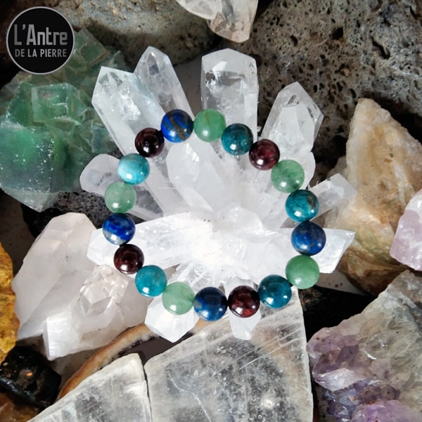 Commande Bracelet avec Apatite, Aventurine Verte, Grenat et Lapis-Lazuli Boules de 8 mm