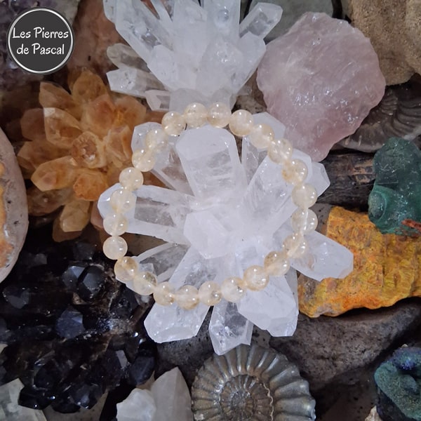 Commande Martine B. - Bracelet Citrine Naturelle Claire de 8 mm Taille 18 cm