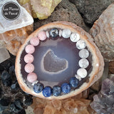 Commande Monique R. - Bracelet Howlite Blanche, Quartz Rose, Sodalite Boules de 10 mm et Hématite 12 mm Taille 18 cm