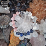 Commande Monique R. - Bracelet Howlite Blanche, Quartz Rose, Sodalite Boules de 10 mm et Hématite 12 mm Taille 18 cm