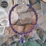 Commande Monique R. - Collier Améthyste Foncée du Brésil Grade A Boules de 10 mm avec 1 Pendant Améthyste Serti de 44 cm