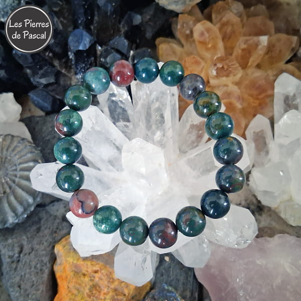 Bracelet jaspe sanguin (héliotrope) Grade A 10 mm N°1