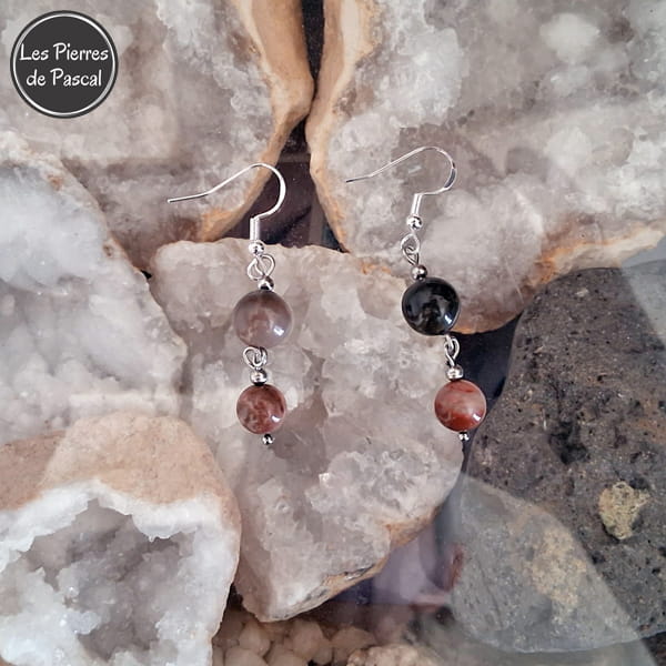 Commande Olga R. - Boucles d'Oreilles de 8 et 10 mm Crochets Argent 925 sur géodes de quartz