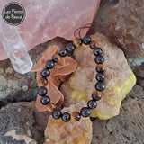 Commande spéciale Romy - Bracelet 3 Pierres Œil de Tigre 2A, Shungite A et Spinelle Noir 2A Boules de 8 mm Taille 17 cm