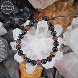 Bracelet 3 Pierres Œil de Tigre 2A, Shungite A et Spinelle Noir 2A Boules de 8 mm Taille 17 cm