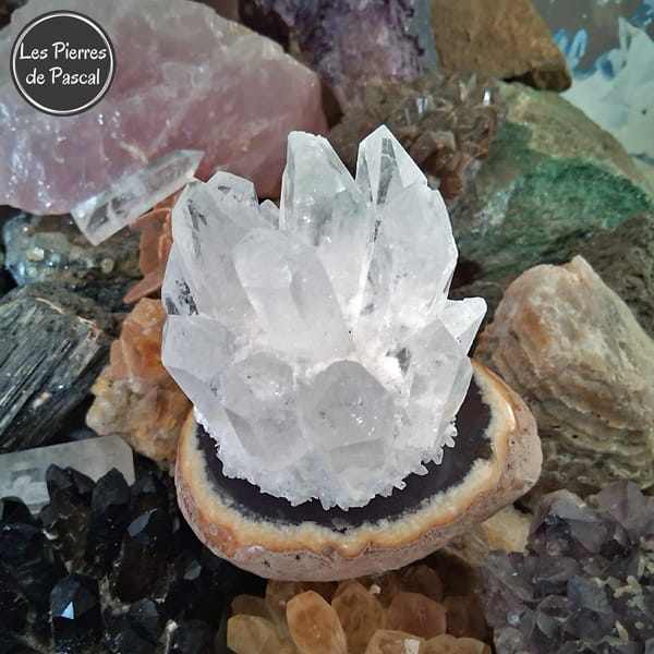 Druse de Cristal de Roche ou Quartz Hyalin du Brésil avec 15 Pointes de Grade 3A de 451 g