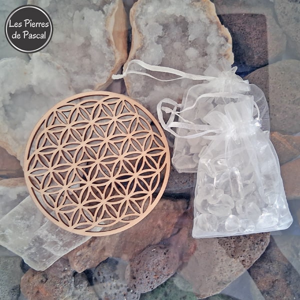 Commande Corinne M. - 2 Bracelets avec 4 et 5 Pierres de 6 mm et 1 Fleur de Vie en Bois