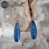 Longues Boucles d'Oreilles Lapis-Lazuli Allongé et Crochets en Acier Inoxydable