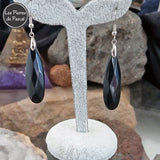 Longues Boucles d'Oreilles Obsidienne Noire Facettée Allongée du Mexique Grade A et Crochets en Acier Inoxydable