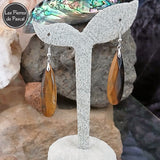 Longues Boucles d'Oreilles Pierres Facettées Allongées en Œil de Tigre d'Afrique du Sud Grade A+ et Crochets en Acier Inoxydable