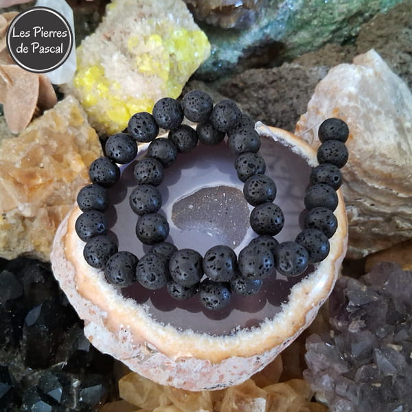 Perles en Pierre de Lave de 10 mm de Qualité A et du Brésil sur une tranche d'agate