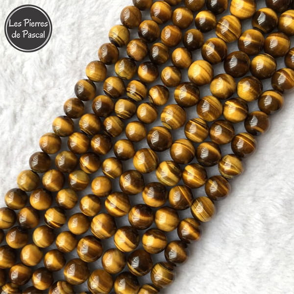 Perles en Œil de Tigre de 8 mm Qualité AA d'Afrique du Sud
