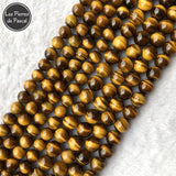 Perles en Œil de Tigre de 8 mm Qualité AA d'Afrique du Sud
