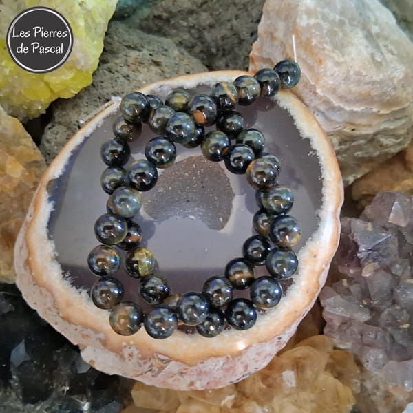 Fil de Perles en Œil de Faucon de 8 mm de Grade A et Originaire des Sous-sols d'Afrique du Sud