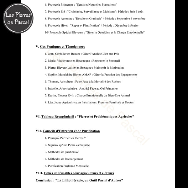 Page 2 Sommaire E-book "21 Pierres Pour Agriculteurs et Éleveurs"
- Guide Pratique de 110 Pages en Format PDF