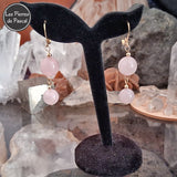 Réalisation Boucles d'Oreilles Quartz Rose de 10 et 12 mm & Dormeuses Acier Doré