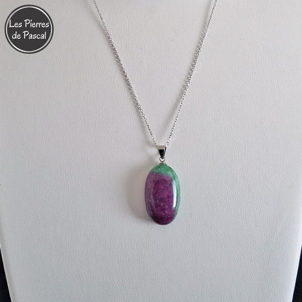 5ème Pendentif Rubis sur Zoïsite 5A & Chaîne Argent 925 de 45 cm