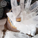 Pendentif Carré avec un Œil de Tigre avec une Chaîne Acier Inoxydable 304 de 60 cm