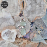 Pendentif Chat en Aventurine Verte avec une Chaîne Acier Inoxydable 304 de 50 cm