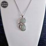 Pendentif Chat en Aventurine Verte et Métal Argenté avec une Chaîne Acier Inoxydable 304 de 50 cm