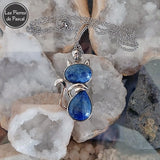 Pendentif Chat en Lapis-Lazuli, Métal Argenté