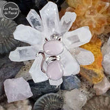 Pendentif Chat en Quartz Rose et Métal Argenté avec une Chaîne Acier Inoxydable 304 de 50 cm
