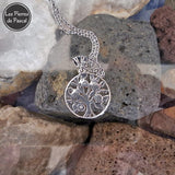 Pendentif Circulaire Arbre de Vie Sculpté en Argent 925 avec 5 Pierres d'Ambre et une Chaîne Argent 925 de 45 cm ou + vu de dos