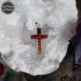 Pendentif Croix en Ambre Dégradé de la Baltique sur Argent 925 et Chaîne Argent 925