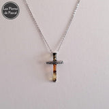 Pendentif Croix en Ambre Vert, Cognac et Jaune