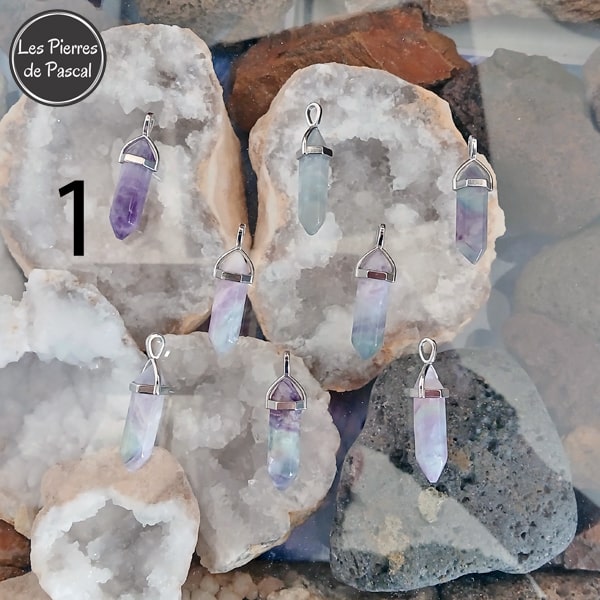 Pendentif en Fluorine ou Fluorite en Forme de Pendule avec une Chaîne en Acier Inoxydable de 50 cm