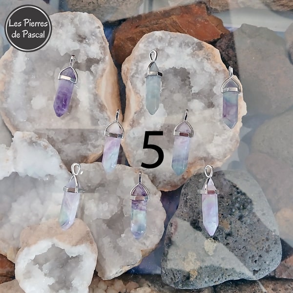 Pendentif en Fluorine ou Fluorite en Forme de Pendule avec une Chaîne en Acier Inoxydable de 50 cm