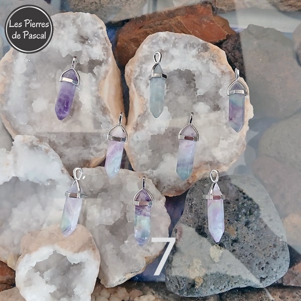Pendentif en Fluorine ou Fluorite en Forme de Pendule avec une Chaîne en Acier Inoxydable de 50 cm