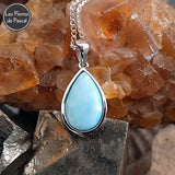 Pendentif en Larimar de Saint-Domingue Grade 2A en Argent avec une Chaîne en Argent Sterling 925 de 45 cm ou plus