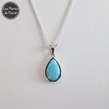 Pendentif en Larimar de Saint-Domingue Grade 2A en Argent avec une Chaîne en Argent Sterling 925 de 45 cm ou plus