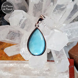 Pendentif en Larimar de Saint-Domingue Grade 2A en Argent avec une Chaîne en Argent Sterling 925 de 45 cm ou plus