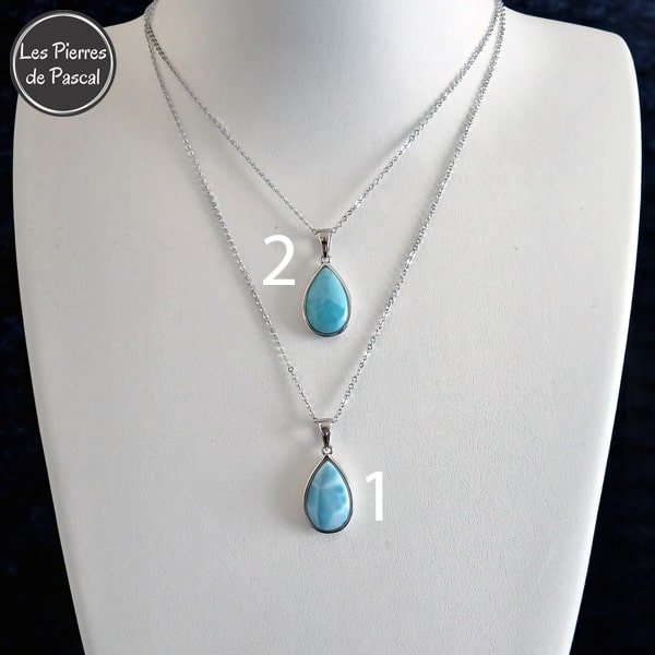 Pendentif en Larimar en Argent avec une Chaîne en Argent