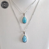 Pendentif en Larimar de Saint-Domingue Grade 2A en Argent avec une Chaîne en Argent Sterling 925 de 45 cm ou plus