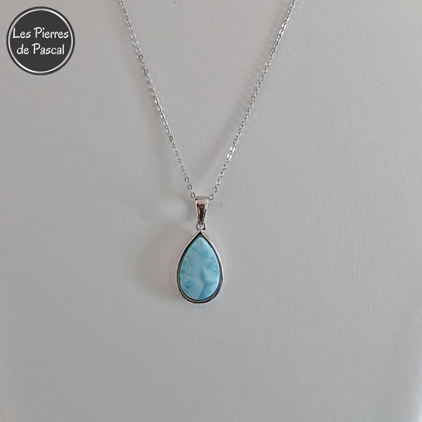 Pendentif en Argent 925 et Larimar de Saint-Domingue