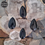 4 Nouveaux Pendentifs en Obsidienne Céleste du Mexique de Grade 2A avec une Bélière et une Chaîne en Argent